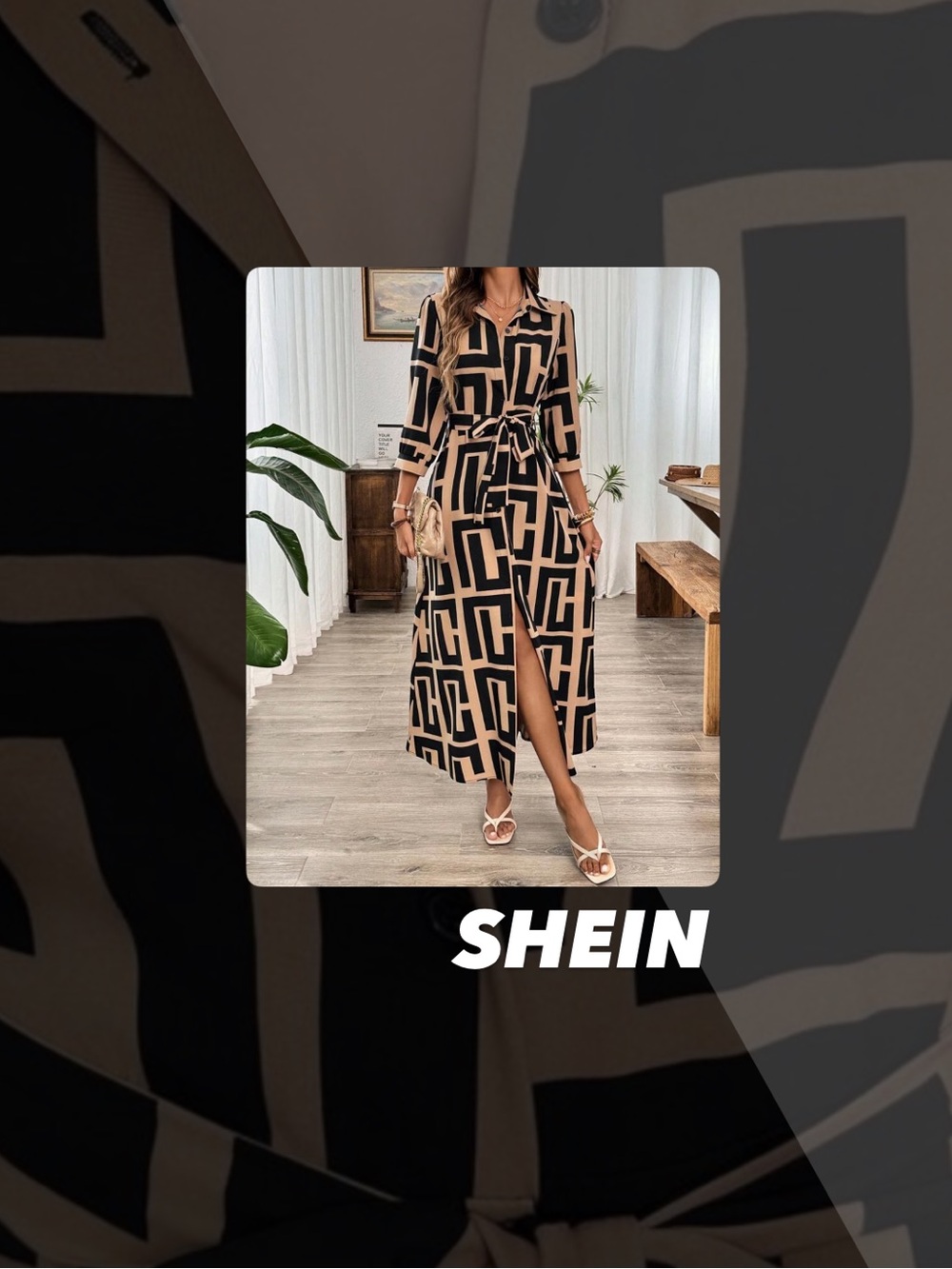 EUC SHEIN Greek Key Print Maxi Dress